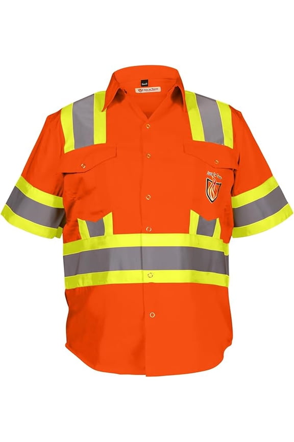 Premium Class 3 High Visibility Hi Vis Safety Shirt - Full Sleeve - 65%C35%N - 6 oz (Small, Bright Orange)