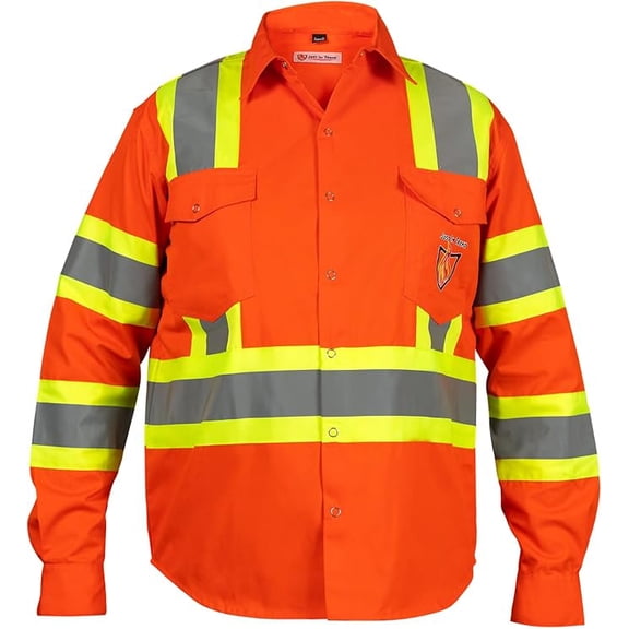 Premium Class 3 High Visibility Hi Vis Safety Shirt - Full Sleeve - 65%C35%N - 6 oz (X-Large, Bright Orange)