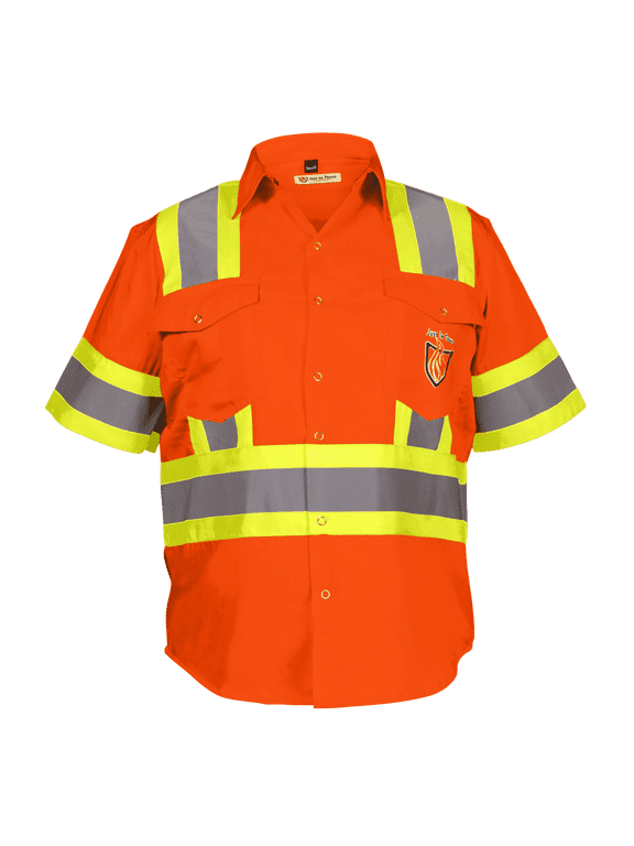 Premium Class 3 High Visibility Hi Vis Safety Shirt - Half Sleeve - 65%C35%N - 6 oz (X-Large, Bright Orange)