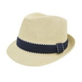 thumbnail image 1 of Premium Classic Fedora Straw Hat with Navy Striped Trim Band, 1 of 4