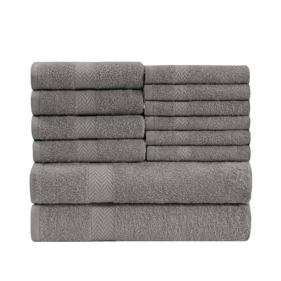 Premium Classic Ultra-Soft Cotton Assorted 12-Piece Eco-Friendly Towel Set - 27" x 54", 16" x 28", 13" x 13", Charcoal
