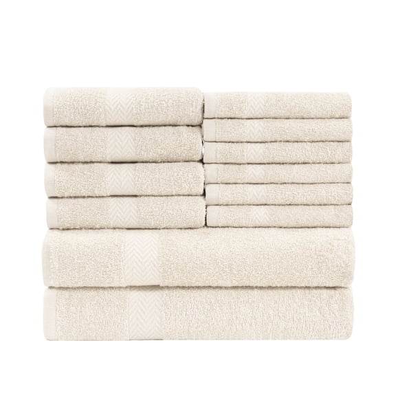 Premium Classic Ultra-Soft Cotton Assorted 12-Piece Eco-Friendly Towel Set - 27" x 54", 16" x 28", 13" x 13", Ivory