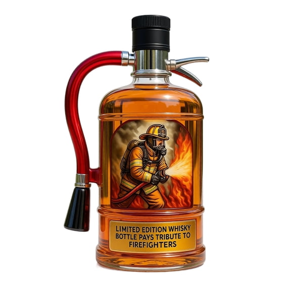Premium Clear Glass Fire Extinguisher Liquor Dispenser Bottle, Firefighter Pattern Whiskey Decanter Unique Gift for Firemen Husband Dad