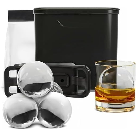Premium Clear Ice Ball Maker Mold - 2 Large 2.4" Crystal Clear Ice Balls for Whiskey, Cocktails & Bourbon, Easy-to-Remove Ice Sphere Mold - Storage Bag Included (Non-Electric)