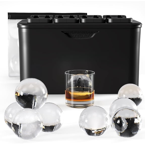 Premium Clear Ice Ball Maker Mold - 8 Large 2.4" Crystal Clear Ice Balls for Whiskey, Cocktails & Bourbon - Easy-to-Remove Mold for Ice Spheres - XL Storage Bag Included (Non-Electric)