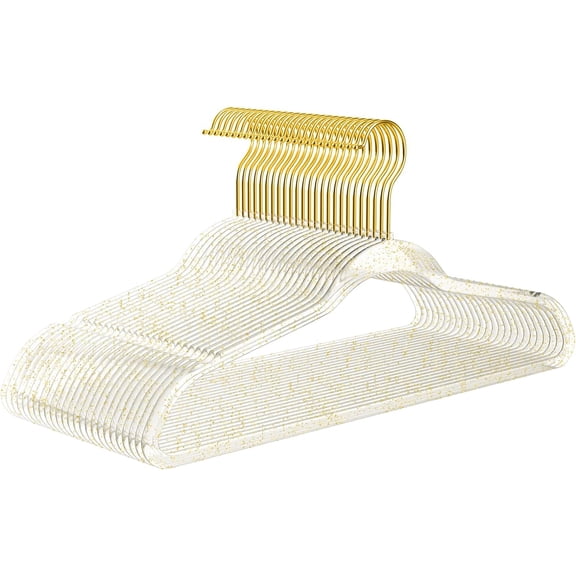 Premium Clear Invisible Acrylic Hangers,Crystal Plastic Hangers with Bling Gold Glitter 50 Pack Ultra Slim & Space Saving Suit Hangers for Coats, Pants & Dress Clothes