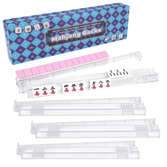 Premium Clear Mahjong Racks with Pushers,4-Pack Non-Slip Acrylic Racks, American Adult Entertainment Mahjong Accessories