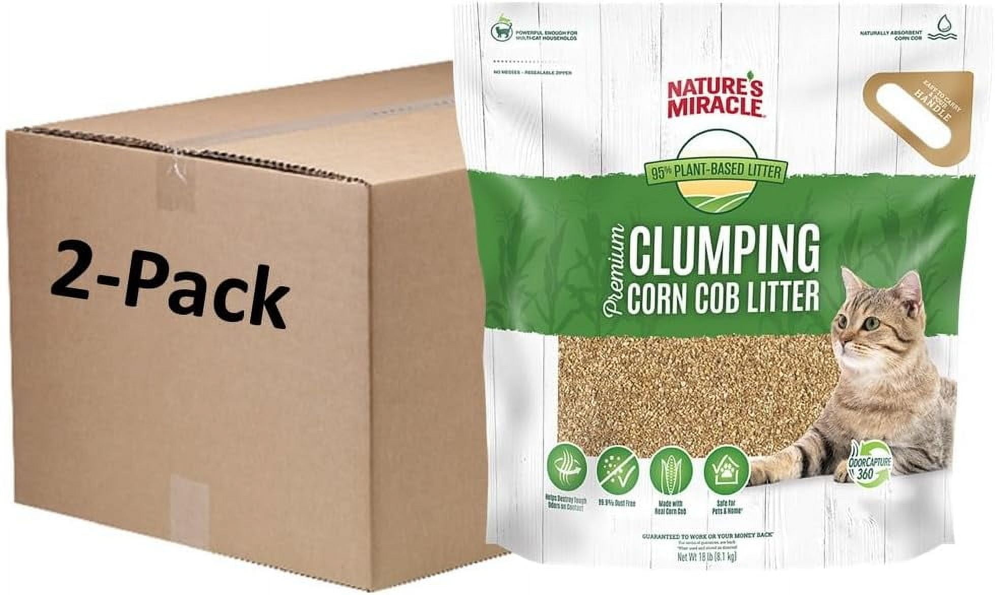 Premium Clumping Corn Cob Litter, Tough Odor Bio-Enzymatic Formula, Dust Free, 18lb (2 pack)