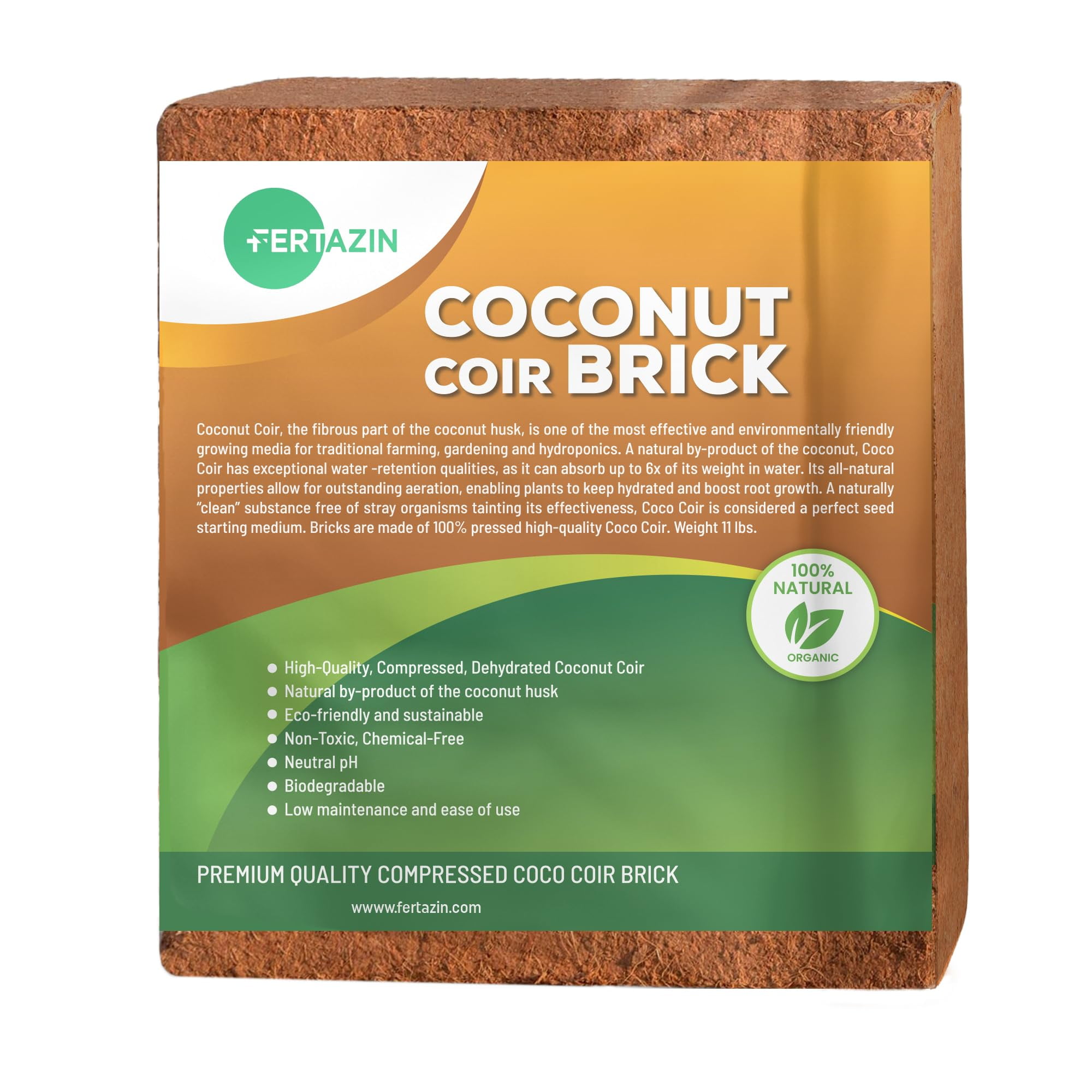 Premium Coco Coir Brick - 10LBS MVR1&nbsp;/ 4.5KG - Makes Gallons - OMRI Listed - Eco-Friendly - Low EC Triple-Washed - Compressed Growing Medium - Potting Soil Substrate for Gardens, Seeds and Plants