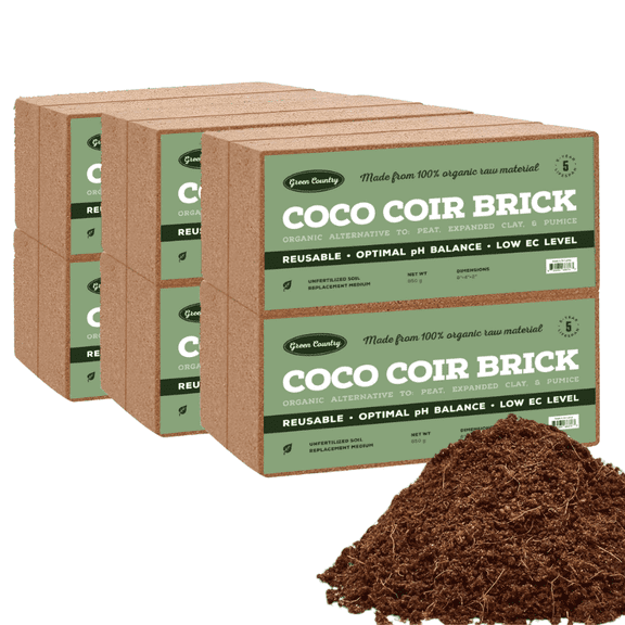 Green Country, Premium Coco Coir Bricks Seed Starting Hydroponics Soil Amendment - 12 Pack