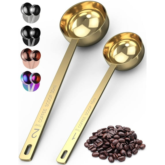 Premium Coffee Scoop Set - 1 Tbsp (15ml) & 2 Tbsp (30ml) Measuring Tablespoon - Stainless Steel Coffee Measuring Spoon and Scooper with Long Handles - Pack of 2