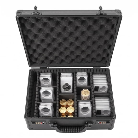 Premium Coin Collector's Case for Graded Coins. Holds 120+ NGC PCGS Slabs with Locking Aluminum Storage Box. Coin Display Organizer for Collectors