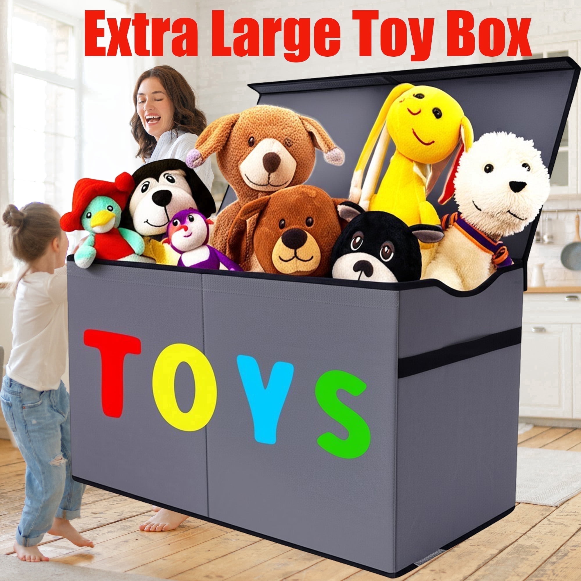VICTORICH Large Children's Collapsible Toy Storage Fabric 32 gal Kids Room Toy Chest, Gray