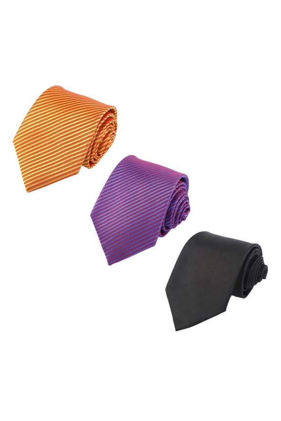 Refined Design Men's Necktie Collection - Set of 3 Silk Polyester Ties with Detailed Woven Jacquard Stripes for Professional Settings