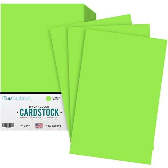 Premium Color Card Stock Paper | 250 Per Pack | Superior Thick 65-lb Cardstock, Perfect for School Supplies, Holiday Crafting, Arts and Crafts | Acid & Lignin Free | Martian Green | 11 x 17