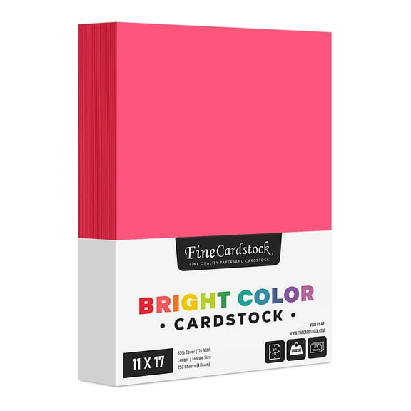 Premium Color Card Stock Paper - 65 Lb Cover Cardstock - 250 Sheets per Pack (11 x 17, Hot Pink)