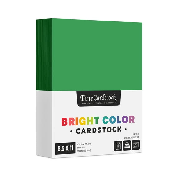 Premium Color Card Stock Paper - 65 Lb Cover Cardstock - 250 Sheets per Pack (8.5 x 11, Green)