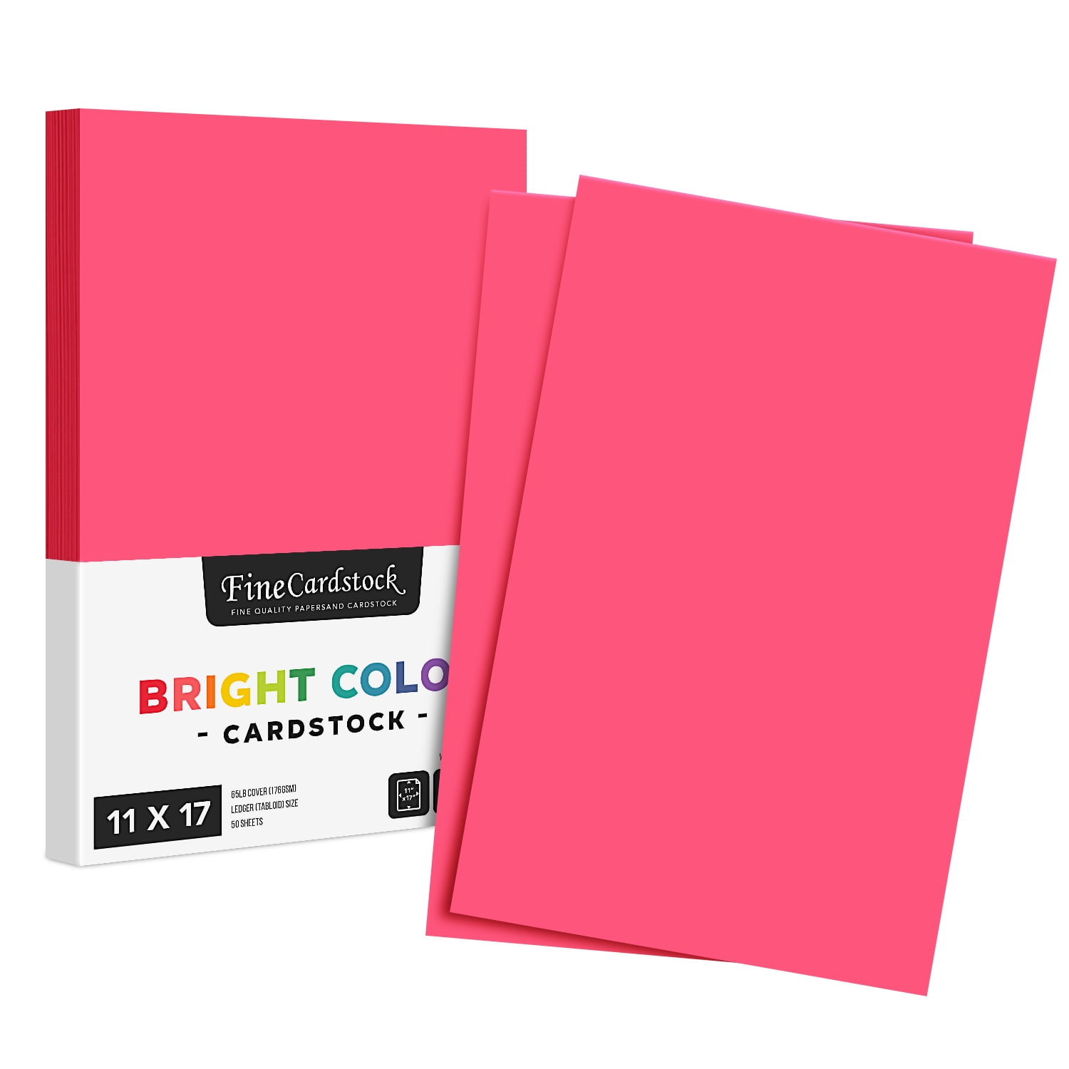 Premium Color Card Stock Paper - 65 Lb Cover Cardstock - 50 Sheets per Pack (11 x 17, Hot Pink)