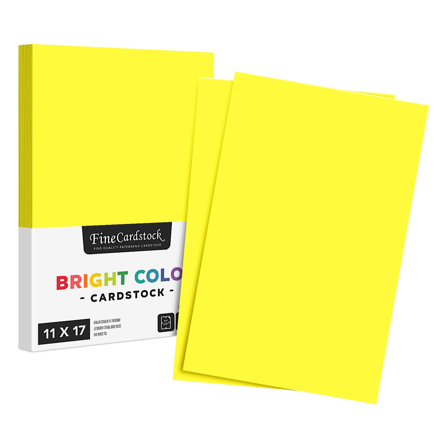 Premium Color Card Stock Paper - 65 Lb Cover Cardstock - 50 Sheets per Pack (11 x 17, Lemon)