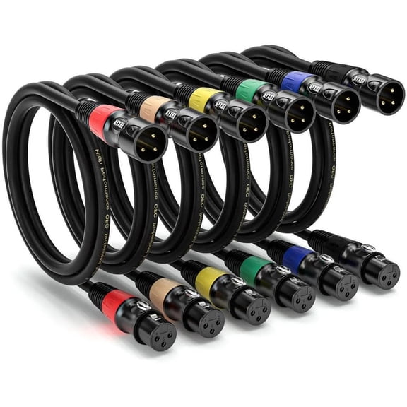 Premium Color-Coded XLR Cables 6-Pack,EBXYA 1-Meter Male to Female Microphone Cables with Figure-8 Winding (Black, Blue, Green, Yellow, Orange, Red) for Studio,Live Sound & DJ Setups