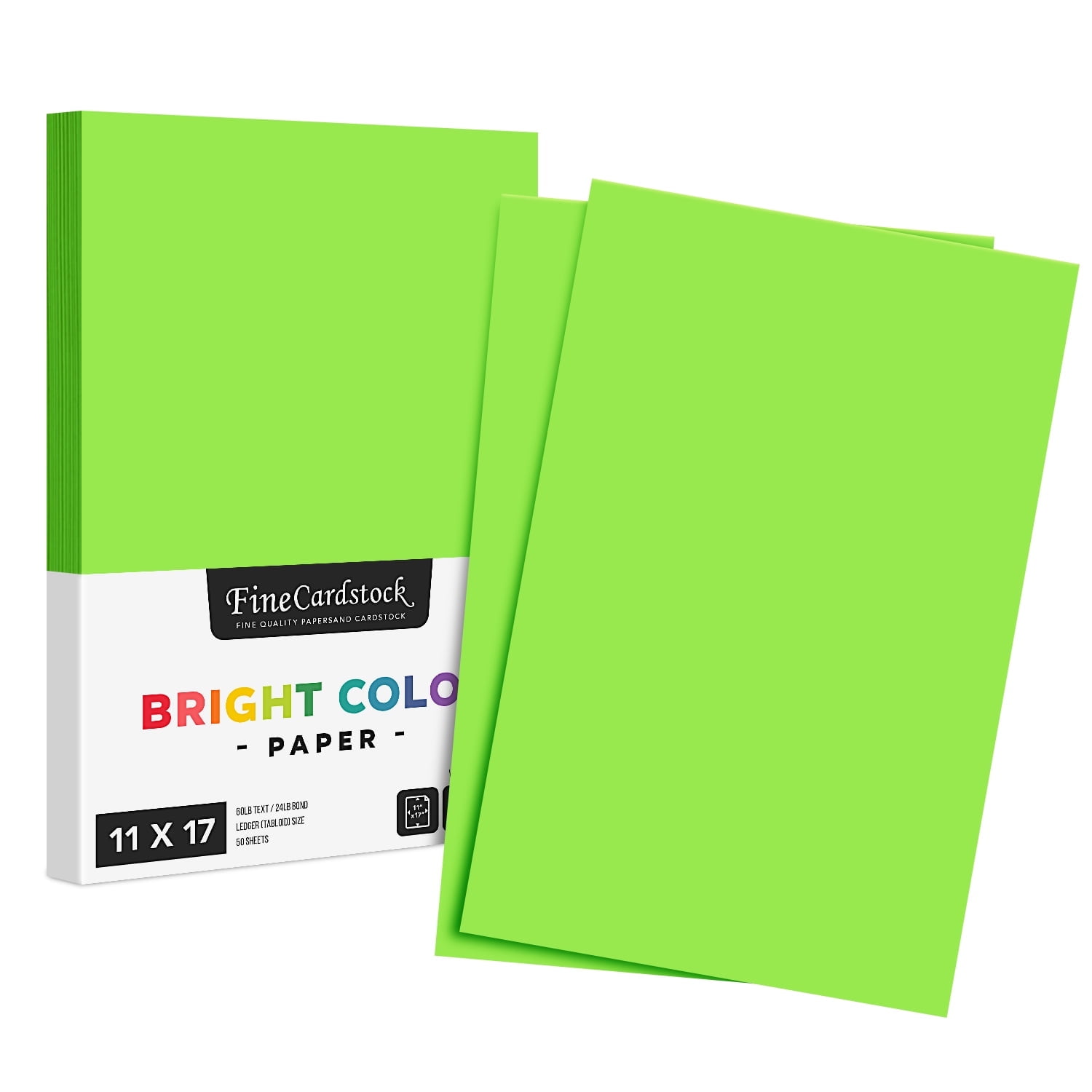 Premium Color Paper 24lb - 50 Sheets Per Pack (11 x 17, Neon Green)