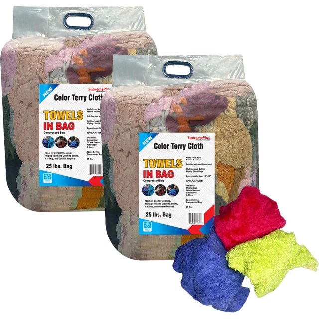 Color Housekeeping Rags Premium Color Terry Cloth Rags - (2 x 25 lbs. Bag) Super Absorbent ...