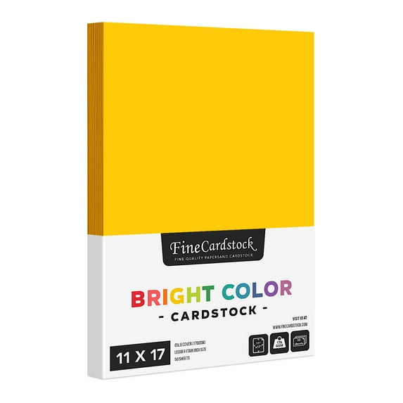 Gold Bright Color Cardstock Paper – Great for Arts and Crafts, Invitations, Scrapbooking and Stationery Printing | Medium Weight 65lb Cover (176gsm) Card Stock | 11" x 17" | 50 Sheets per Pack