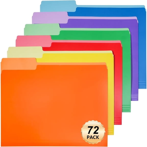 Premium Colored File Folders Letter Size, Made by Thick Coated Cardstock, with a Shiny Exterior and Matte interio, 72 Pack 6 Colors 8.5 x 11 Inch, 1/3 Cut Tab