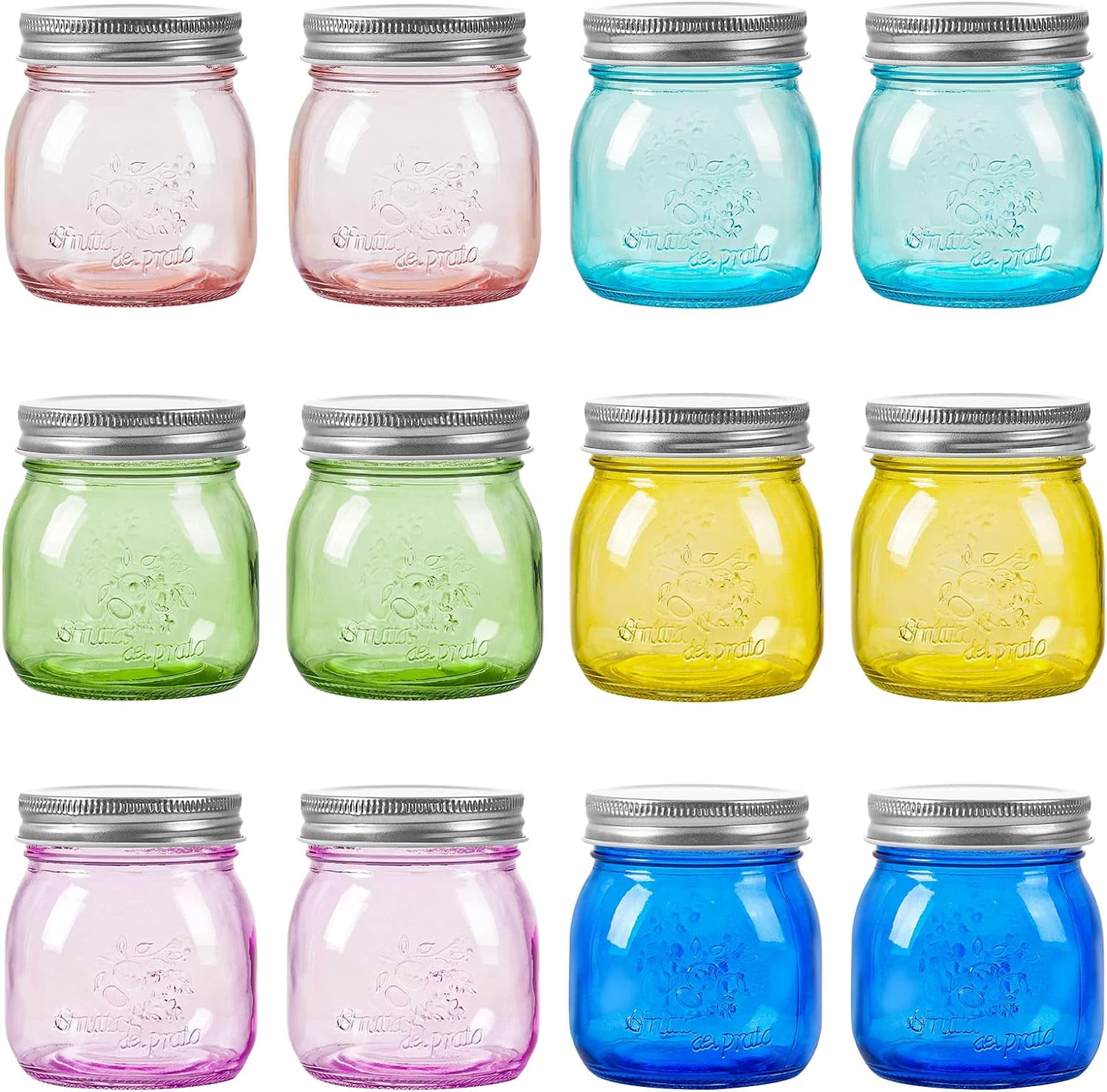 Colorful 8 oz Glass Mason Jars with Metal Lids for Canning and Decor