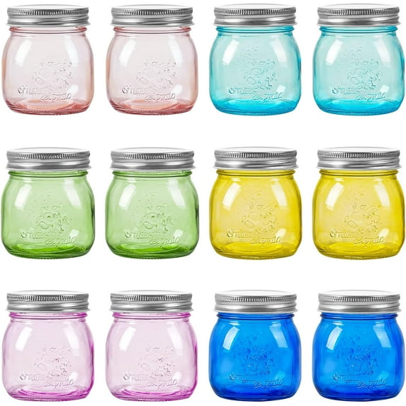 Premium Colored Mason Jars 8 oz with Metal Lids | Regular Mouth Canning Jar for Jam, Honey, Wedding Favors | Food Safe & Durable Glass | Versatile Kitchen Decor & Crafting Jar|Jars are food safe and d