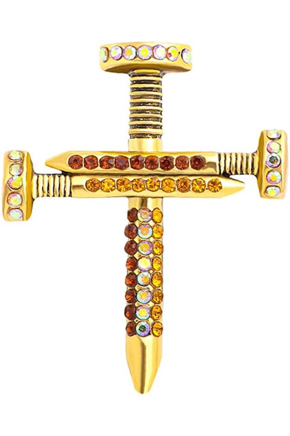 Premium Colorful Crystal Cross Nail Brooch Enamel Rhinestone Screw Cross Brooch Handmade Lapel Pin Trendy Badge Clothes Hat Bag Decoration Accessories For Men And Women
