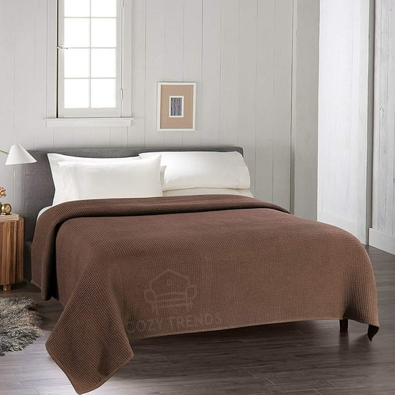 Premium Combed Cotton Waffle Weave Thermal Blanket Cozy Medium Weight All Season