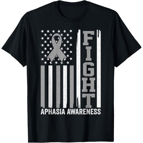 Premium Comfort - Aphasia Awareness US Flag Grey Ribbon Fight Aphasia T-Shirt
