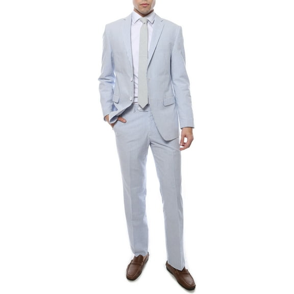 Premium Comfort Cotton Slim Blue Seersucker Suit~46R/40W