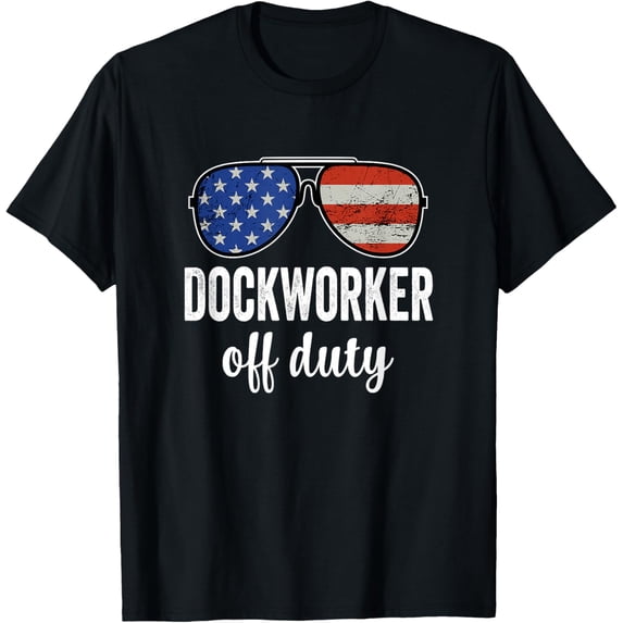 Premium Comfort - Dockworker Off Duty American Flag Sunglasses T-Shirt