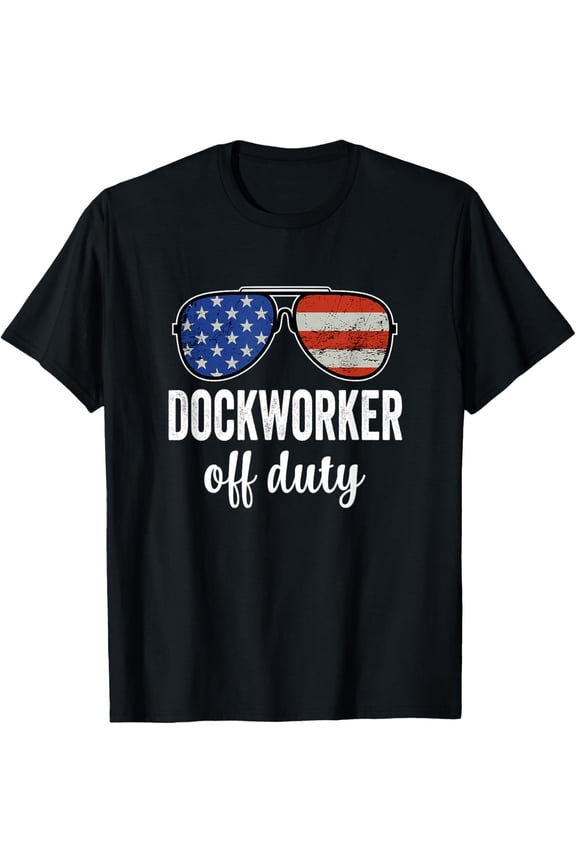 Premium Comfort - Dockworker Off Duty American Flag Sunglasses T-Shirt
