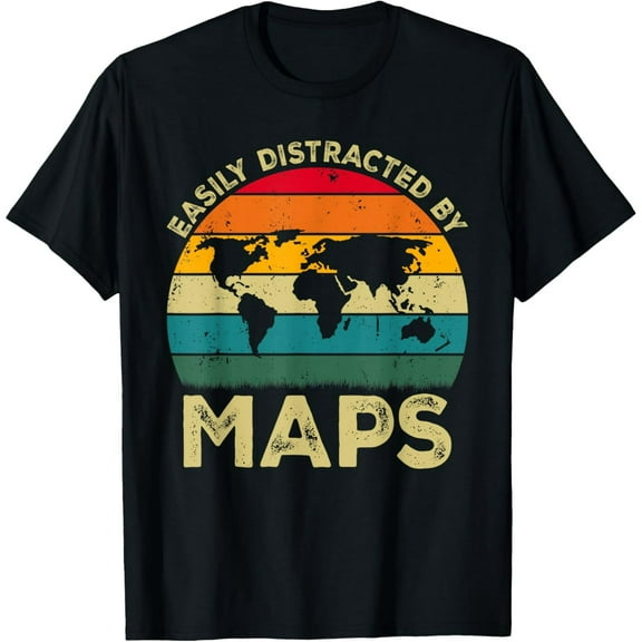 Premium Comfort - Easily Distracted By Maps, Funny Geography Teacher T-Shirt