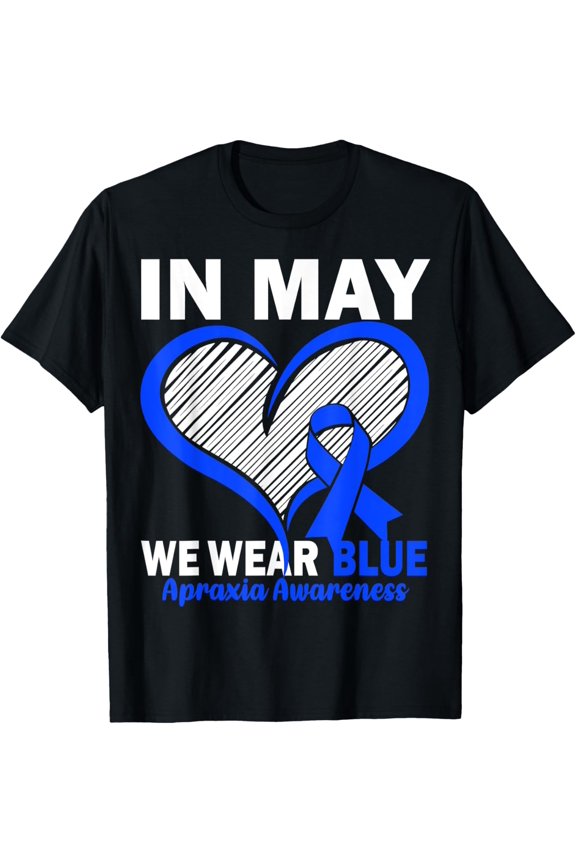 Premium Comfort - In May We Wear Blue Apraxia Awareness Heart Women Men kids T-Shirt