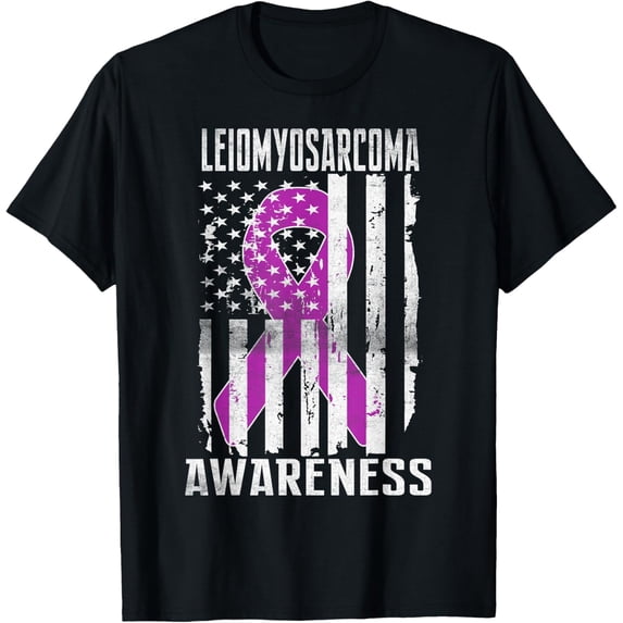 Premium Comfort - Leiomyosarcoma Awareness Month Day USA Flag Ribbon Purple T-Shirt