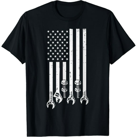 Premium Comfort - Wrench USA American Flag Car Mechanic Garage Patriotic Men T-Shirt