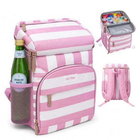 Cool Planet 20-Can Soft Sided Cooler Backpack, Insulated Bag with Adjustable Shoulder Straps, Pink/White