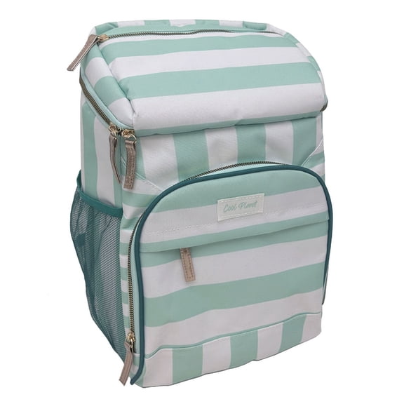 Cool Planet 20-Can Soft-Sided Cooler Backpack with Padded Shoulder Straps, Green and White