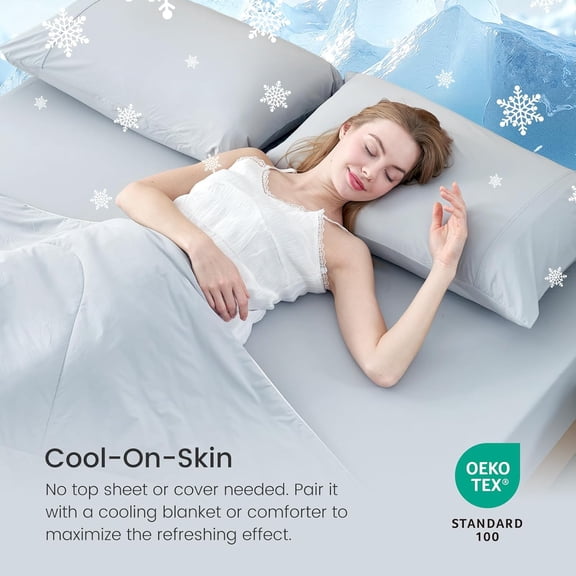Premium Cooling Sheet Set Cali King Size, Q-Max>0.4, 3PCS No Flat Sheet with 2 Pillowcases, Breathable Fitted Sheet for Hot Sleepers & Night Sweats, Deep Pocket Up to 18 Inches, Light Grey