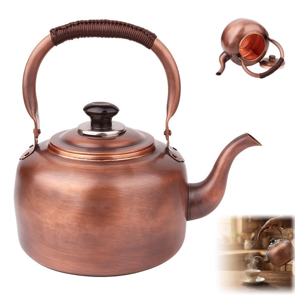 Premium Copper Vintage Tea Kettle for Stove Top, Rustic Tea Pot with Ergonomic Handle, Work for All Stovetops(3.2 QT)