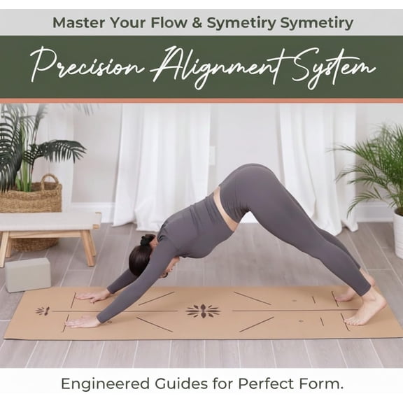 Premium Cork Yoga Mat | Extra-Large 5mm Thick Mat with Natural Tree Rubber Base | Non-Slip Surface with Alignment Lines for Posture Support | -Friendly,  & Comfortable for All Yoga Practices