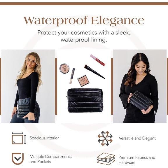 Premium Cosmetic Bag for Women | Waterproof Travel Toiletry Bag | Large Capacity Makeup Bag for Business, Vacation, or Weekend Travel (Black)