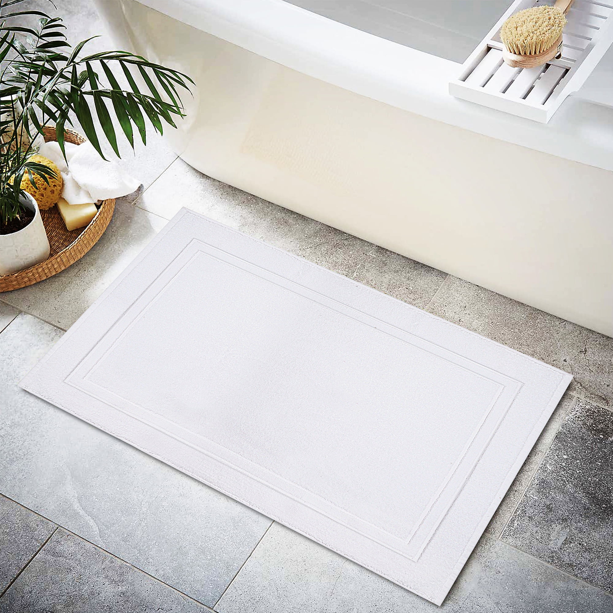 Premium Cotton Banded White Bath Mats Pack of 2, 22x34 inches [Not a Bathroom Rug] - Infinitee ...