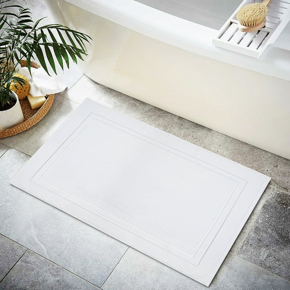 Premium Cotton Banded White Bath Mats Pack of 2, 22x34 inches [Not a Bathroom Rug] - Infinitee Xclusives
