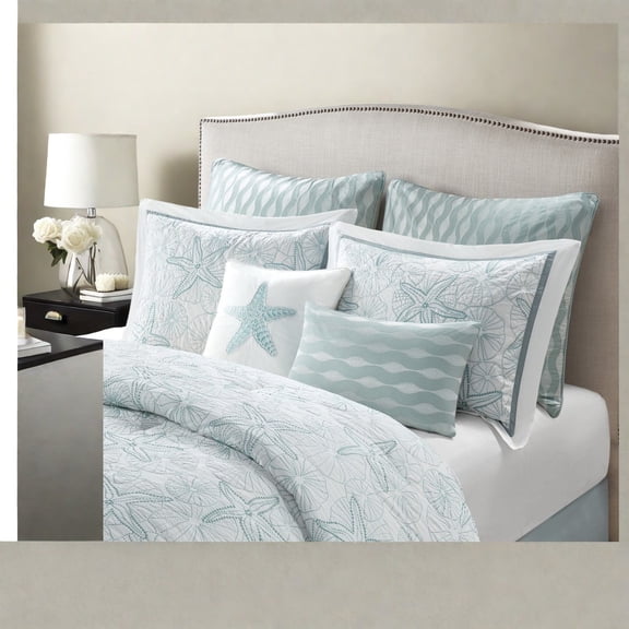 Premium Cotton Bedding Sets Coastal Embroidery Design Hypoallergenic Full Size