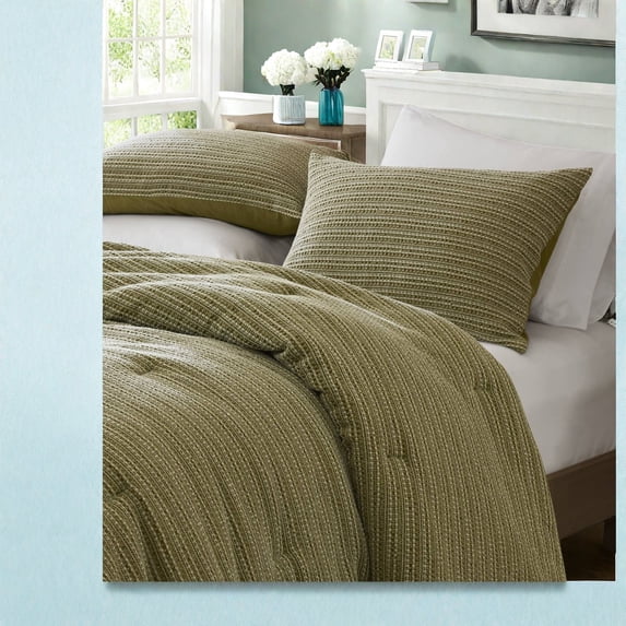 Premium Cotton Bedding Sets Waffle Texture Green Comforter AllSeason Full/Queen